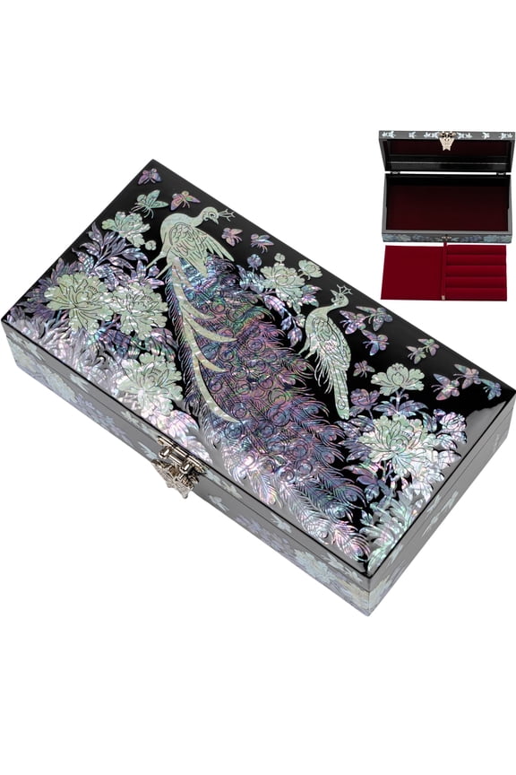 Exquisite FEBRUARY MOUNTAIN Mother of Pearl Peacock Design Jewelry Box: Artistry, Elegance, and Versatile Storage