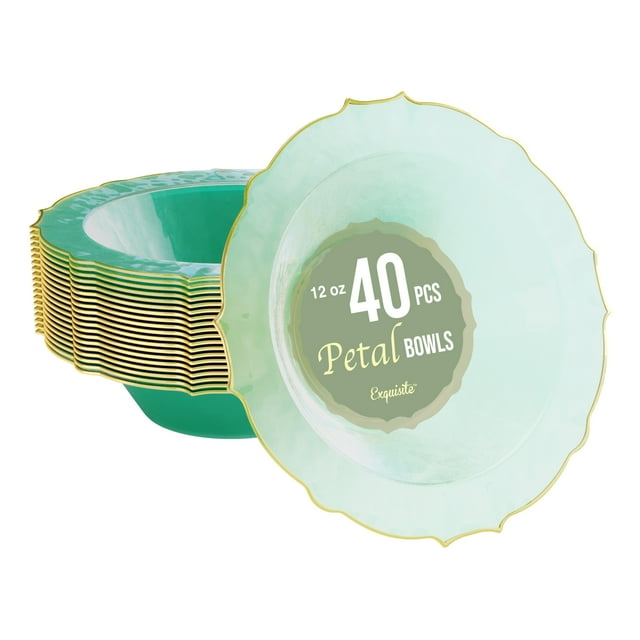 Exquisite Fancy Plastic Bowls Disposable Bowls 12 Oz Bowl Set Of 40 Disposable Soup Bowls Plastic Serving Bowls Perfect Plastic Ice Cream Bowls or Plastic Salad Bowls - Coral Peach - Gold Rim