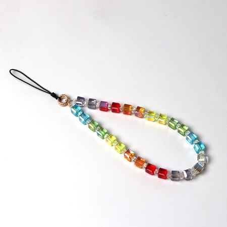 Exquisite Fashion Colorful Square Beaded Mobile Phone Charm Key Chain Bag Chain