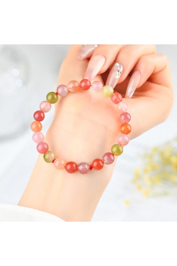 Exquisite Fashion Natural Agate Mixed Color round Beads Single Circle Bracelet