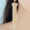 thumbnail image 1 of Exquisite Fashion Sparking Rhinestone Gold Earrings for Women Long Fringe Love Heart Tassel Drop Earrings Jewelry Gifts, 1 of 2