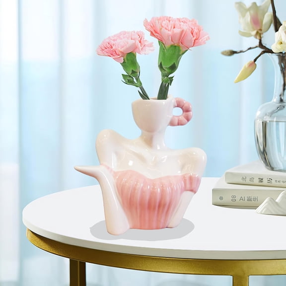Exquisite Female Half Body Art Ceramic Vase,Romantic Aesthetic Flower Porcelain, Multifunctional vases for Store Necklaces Bracelets and Rubber Bands,Thoughtful Gift for Female Friends and Family