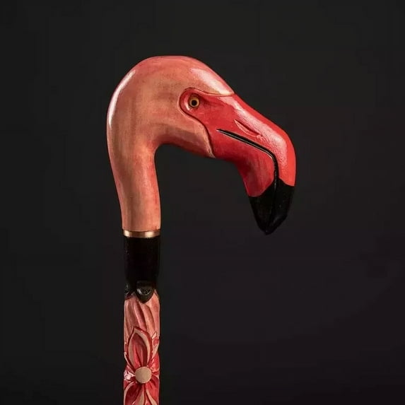 Exquisite Flamingo Wood Carved Walking Stick for Women – Stylish Walking Cane with Detailed Animal Head Handle for Support and Elegance