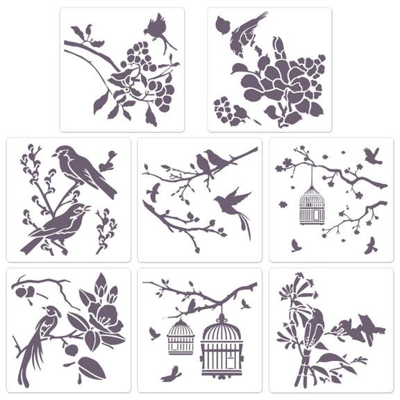 Exquisite Flower Birds Stencils Decorative Template Flexible for Gift Card Door Art Projects 8 kit