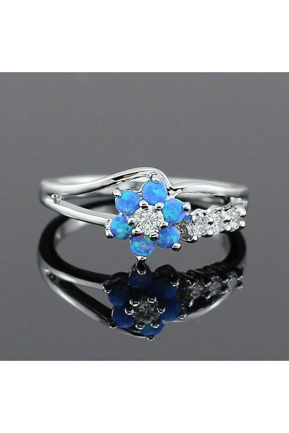 Exquisite Flower Opal Ring White Fire Opal, ct. t.w, 925 Sterling Silver, Size 7
