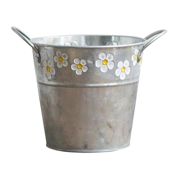 Tongina Delicate Flower Pot Vintage Chrysanthemum Embossed Garden Metal Tin Bucket Planter Pots with Handle Retro Home Decoration