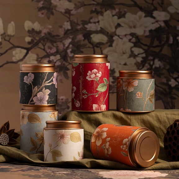 Exquisite Flower Prints Round Tea Tin Tea Storage Snacks Storage Box Kitchen Sealeds Canister Chinese Style Tea Box Convenient