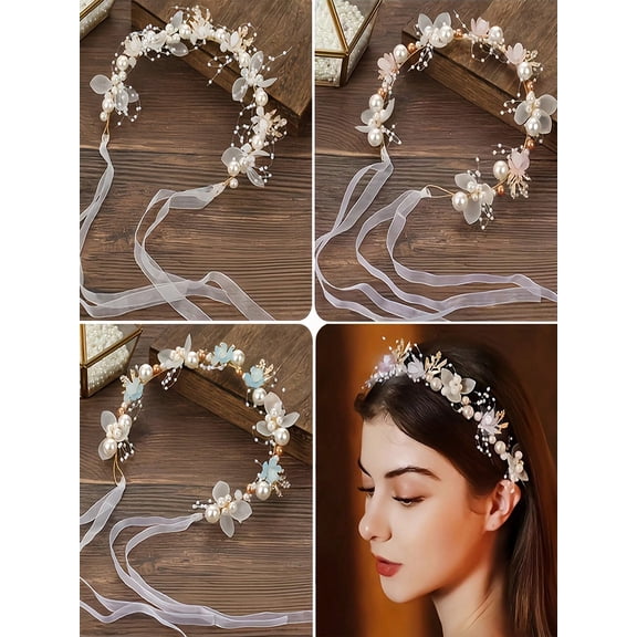 Exquisite Flower Wreath Headband With Wire Pearl Party Wedding