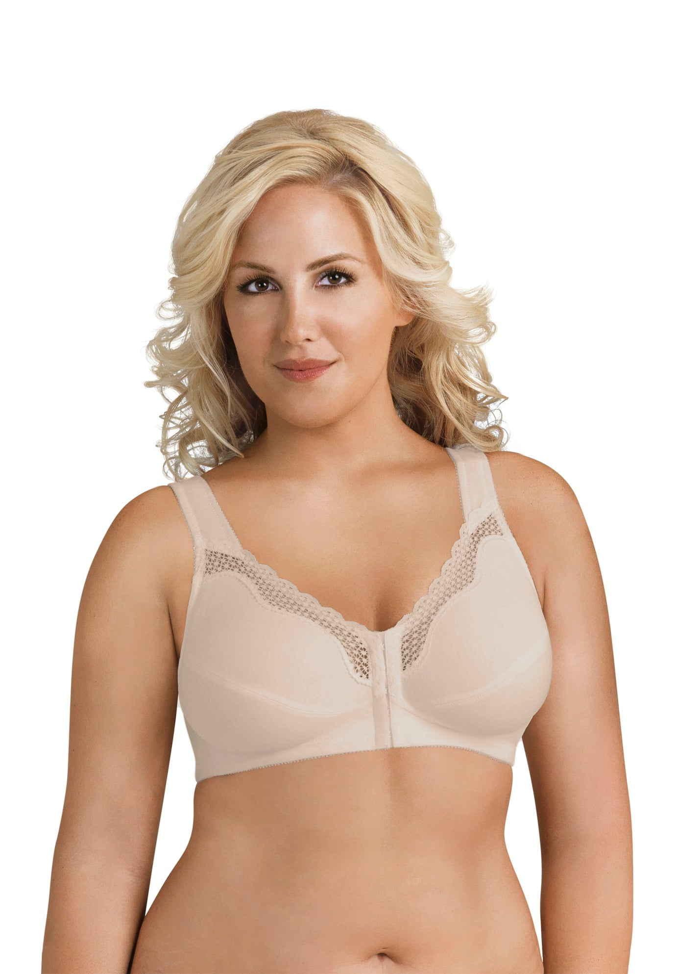 Exquisite Form 5100531 Fully® Wireless Cotton Back & Posture Support Bra with Front Closure & Lace