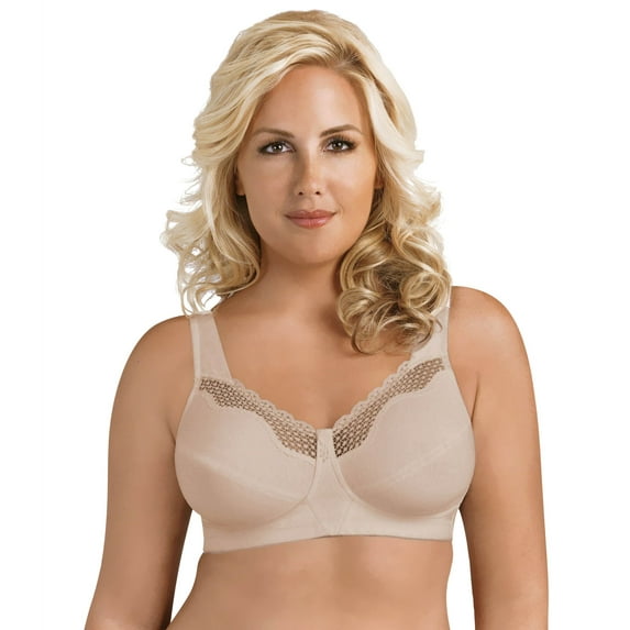 Exquisite Form 5100535 Fully® Cotton Soft Cup Wireless Full-Coverage Bra with Back Closure & Lace