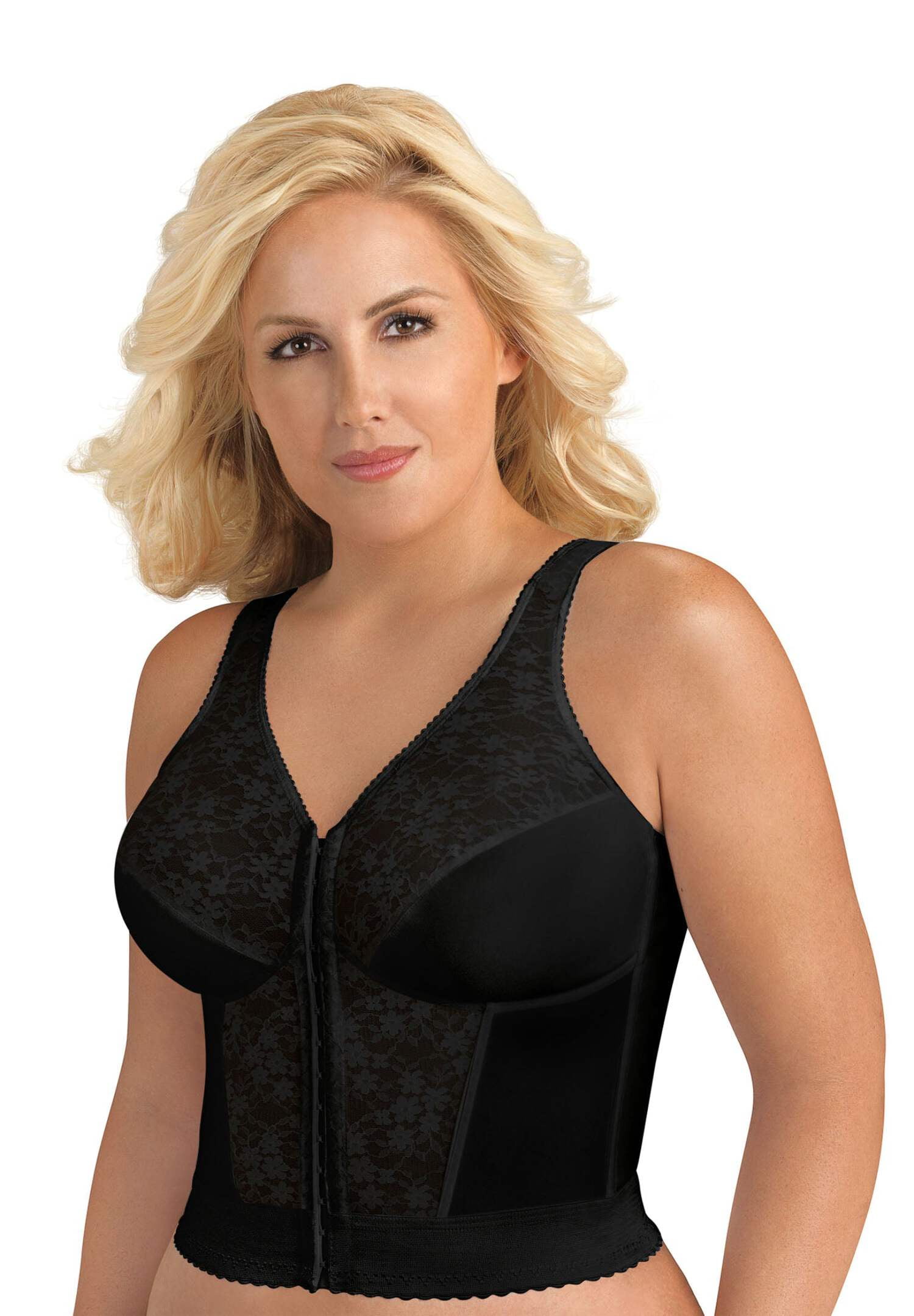 Exquisite Form 5107565 Fully® Slimming Wireless Back  Posture Support Longline Bra with Front Closure  Lace