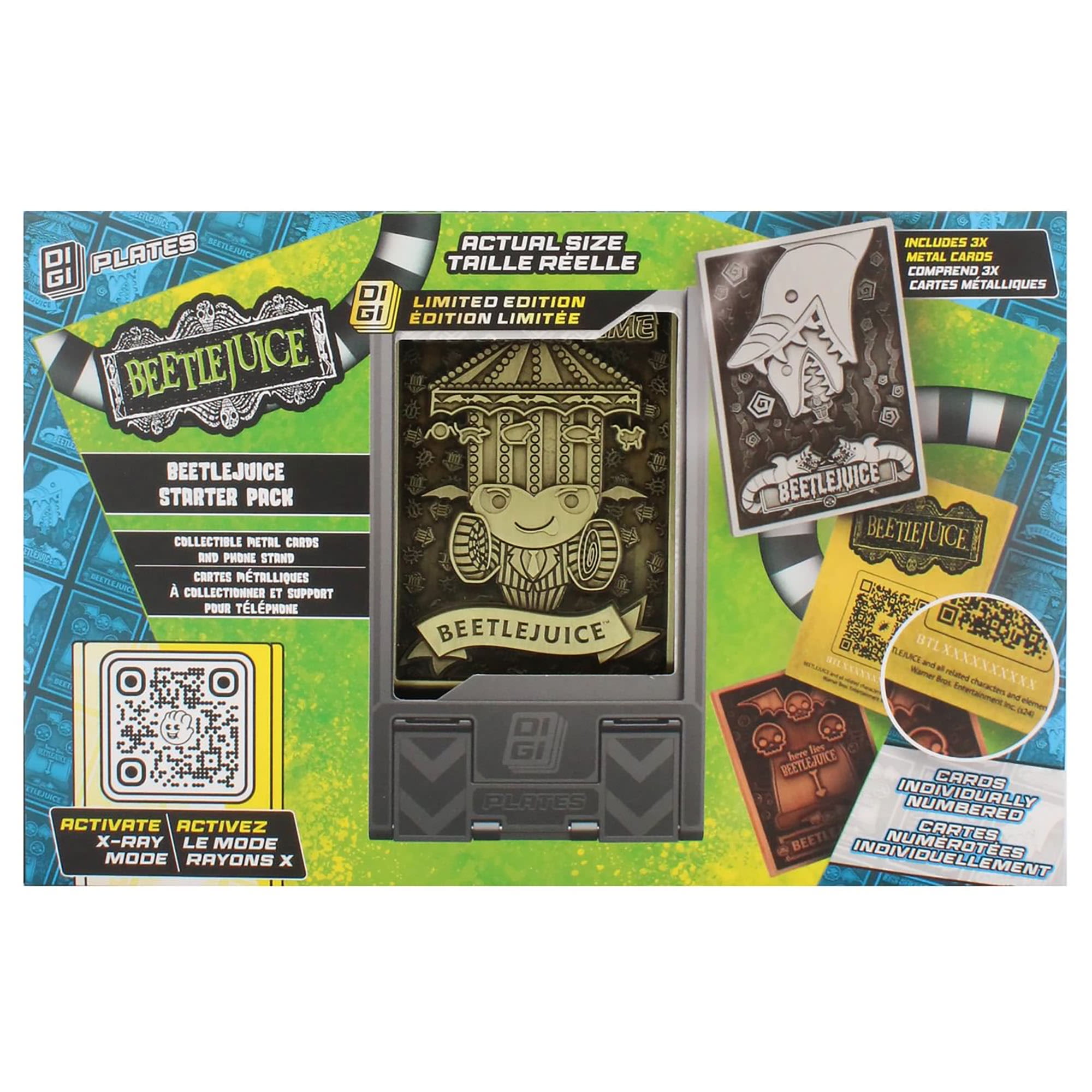 Exquisite Gaming: Digiplate Starter Pack - Beetlejuice - Warner Bros - 3 Collectible Metal Cards & Phone Stand, Copper-Gold-Silver Image Plates