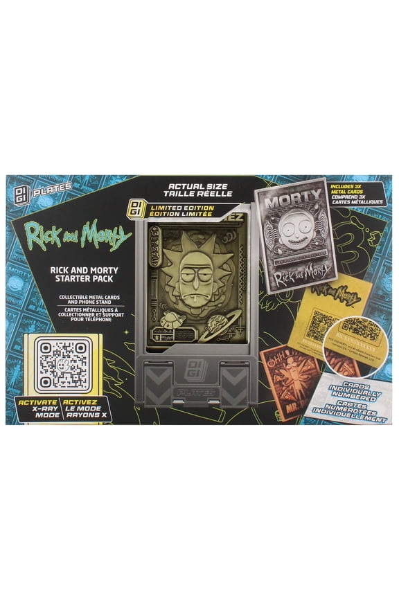 : Digiplate Starter Pack - Rick & Morty - Warner Bros - 3 Collectible Metal Cards & Phone Stand, Copper-Gold-Silver Image Plates