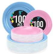Exquisite Gender Reveal Disposable Heavy Duty Paper Plates, 7 and 9 Inch, 200 Count, 350 GSM