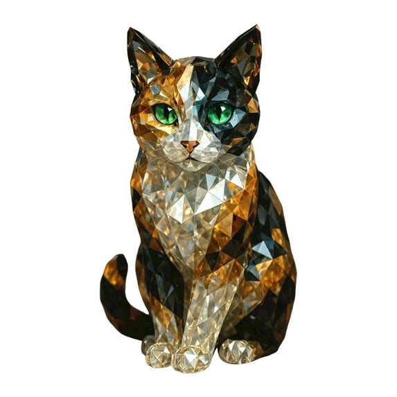 Exquisite Geometric Cat Figurine Multicolor Crystal Design for Home Decor, Office Desk Ornament, Unique Gift Idea