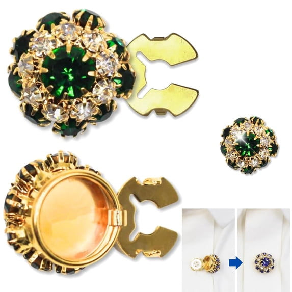 Exquisite Gift-Rhinestone Button Covers,Detachable Shirt Button Clips,Buttons Jewelry, Crystal Buttons For Clothing,Button Snaps With Pliers Press For Dress Suit Tux Shirt Accessories-Green