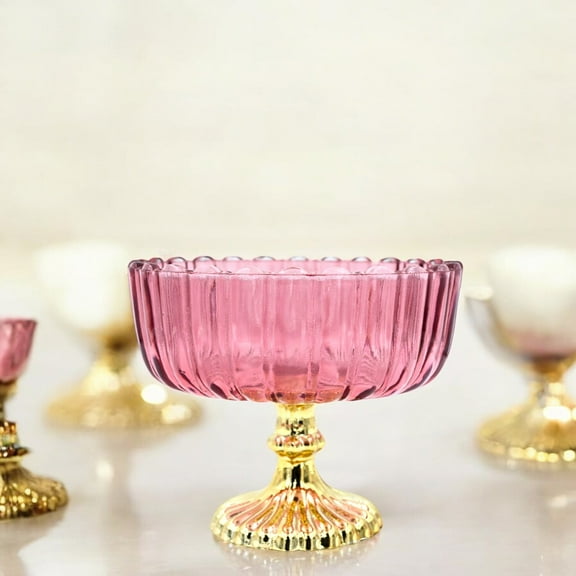 Pink Decorative Glass Fruit Bowl – Elegant Centerpiece for Dining and Home Decor