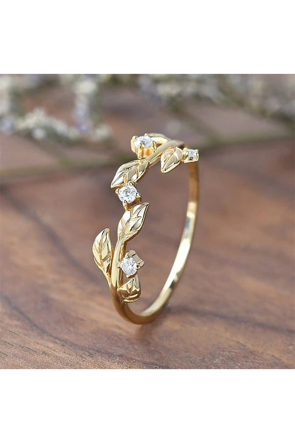 Exquisite Gold Color Leaf Ring for Women Inlaid Crystal CZ Stone Luxury Fashion Bridal Wedding Party Accessories Jewelry
