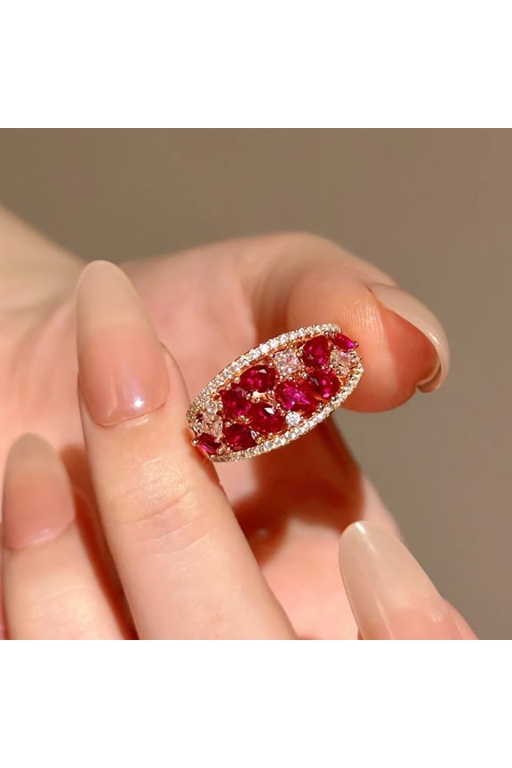 Exquisite Gold Color Rings Inlaid Red Corundum Red Small Zircon Ring For Women