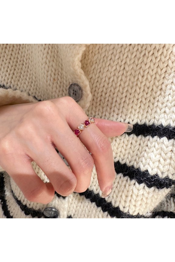 Exquisite Gold Color Rings Inlaid Red Corundum Red Small Zircon Ring For Women