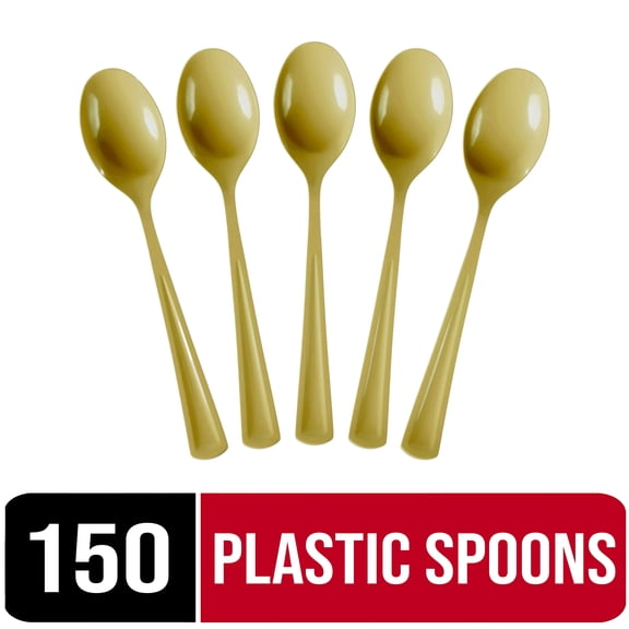 Exquisite Gold Disposable Spoons - Gold Plastic Spoons - 150 Count