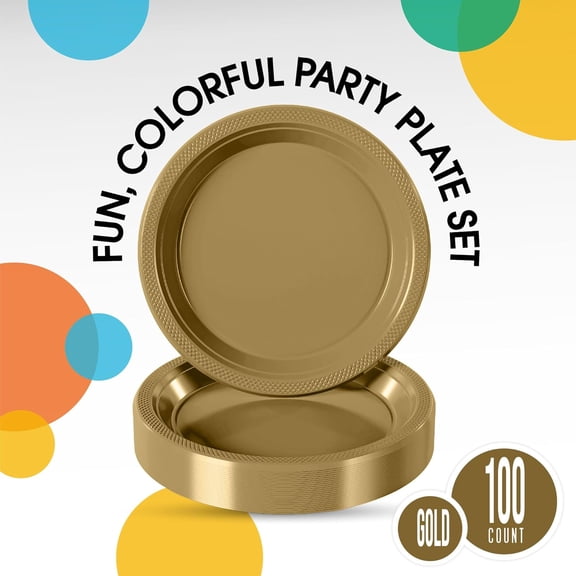 Exquisite Gold Plastic Plates For Party 10" Gold Disposable Plates For Party Supplies 100 Pcs Plastic Dinnerware Sets Heavy Duty 350 GSM Disposable Dinnerware Set