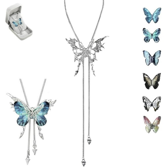 Exquisite Gothic Butterfly Necklace – 6 Interchangeable Charms, Handcrafted Butterfly Necklace, Adjustable Chain, Unique Vintage Jewelry Gift