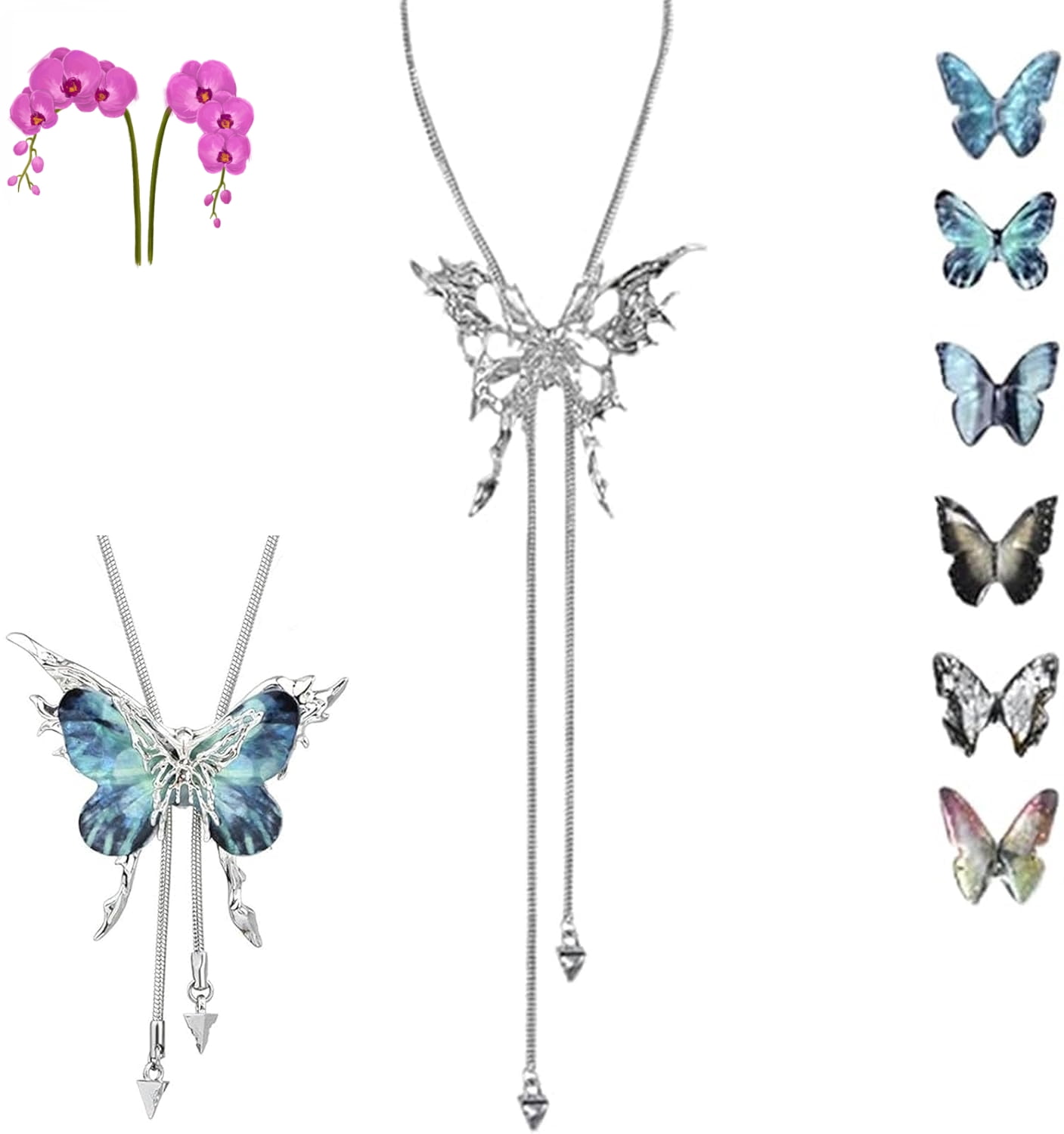 Exquisite Gothic Butterfly Necklace – 6 Interchangeable Charms, Handcrafted Butterfly Necklace, Adjustable Chain, Unique Vintage Jewelry Gift