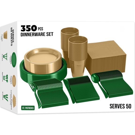 Exquisite 350 Piece Green St. Patrick's Day Party Plates & Disposable Dinnerware Set