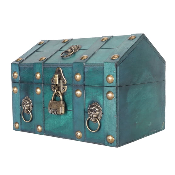 Exquisite Handcrafted Wooden Treasure Chest Storage Box with Combination Lock, Emerald Green Decorative Case for Jewelry and Keepsakes (7.1 x 6.7 x 9.4 inches / 18 x 17 x 24 cm)