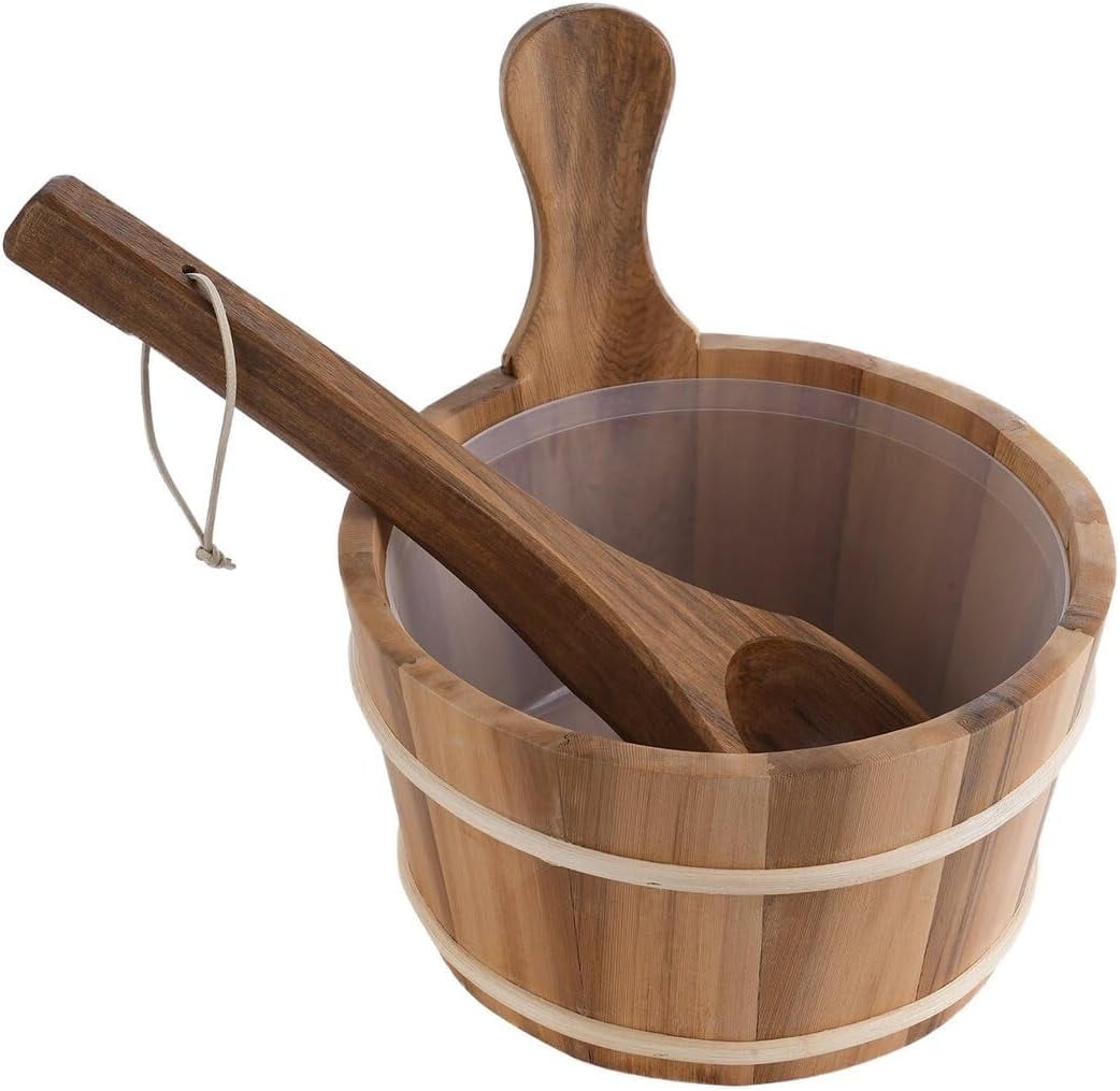 Cedar Sauna Bucket And Ladle - Handmade, 1 Gallon (4L) Wooden Bucket