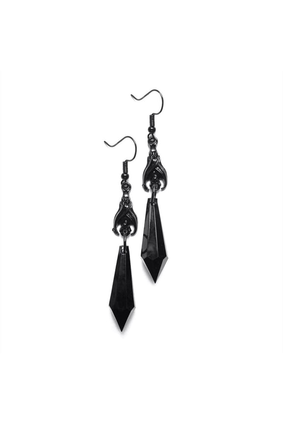 Exquisite Hexagonal Dangle Earrings Fashion Pointed Red Earrings for Women Crystal Black Bat Pendant Earring