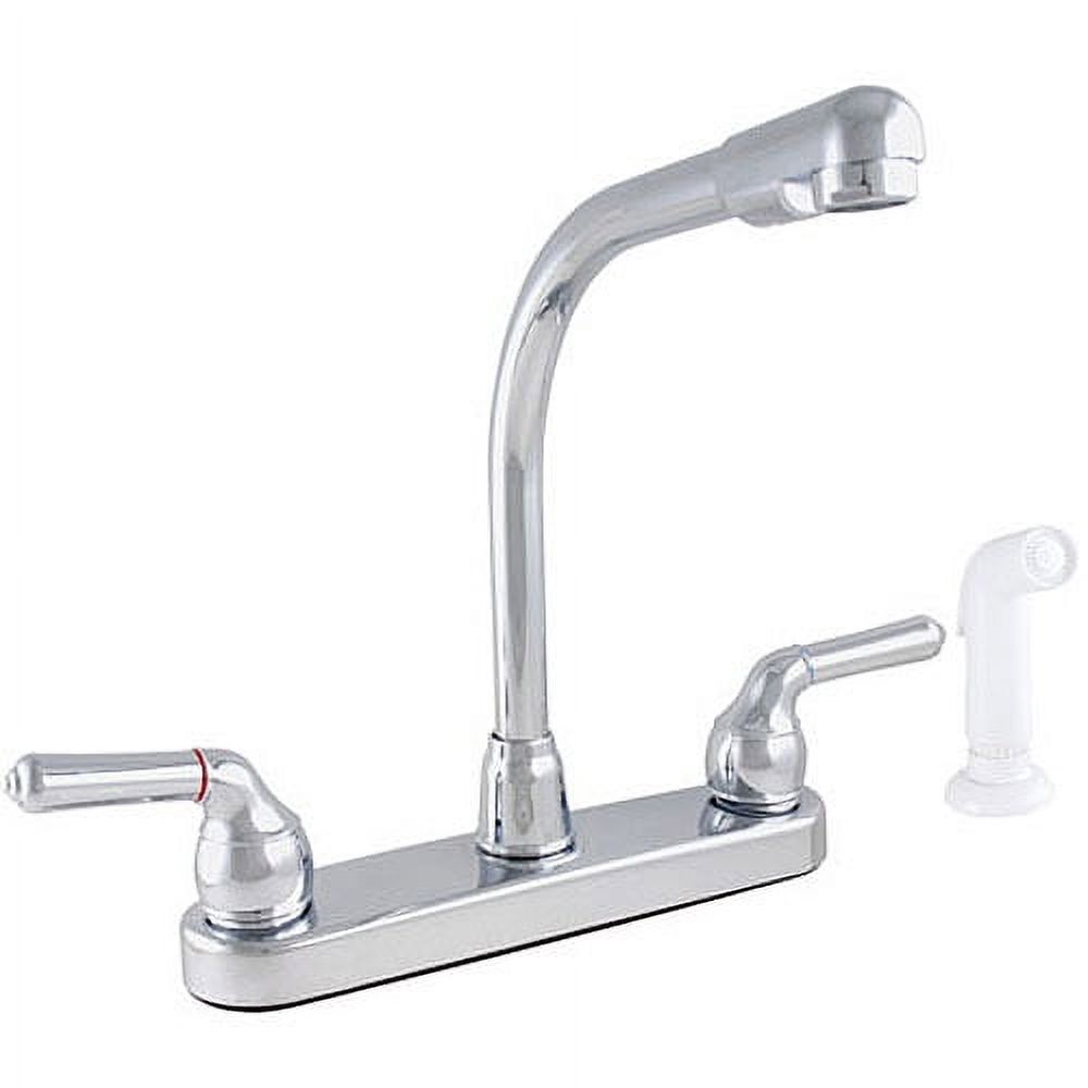 Exquisite High-Rise Spout Dual-Tulip Handle Kitchen Faucet with White Spray, Chrome - image 1 of 1