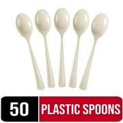 Exquisite Ivory Disposable Spoons - Off White Plastic Spoons - 50 Count