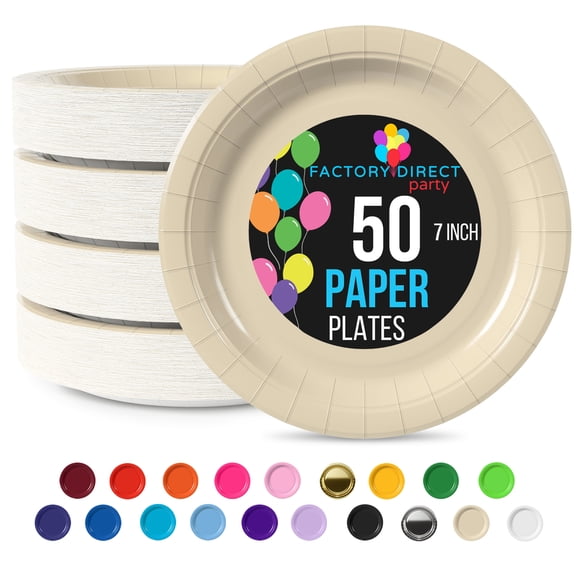 Exquisite Ivory Paper Plates Disposable 50 Ct - 7 Inch Heavy Duty 350 GSM Round Plates