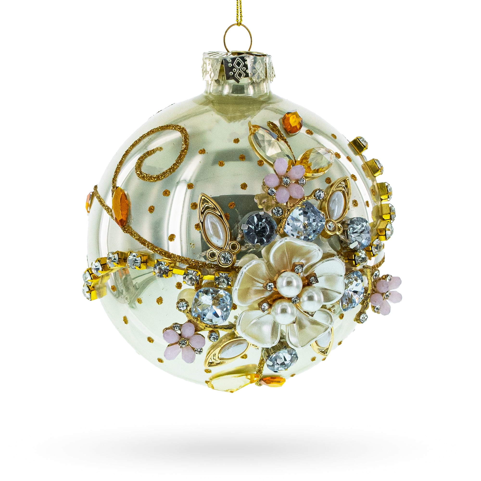 Exquisite Hand-Painted Jeweled Glass Christmas Ornament Ball