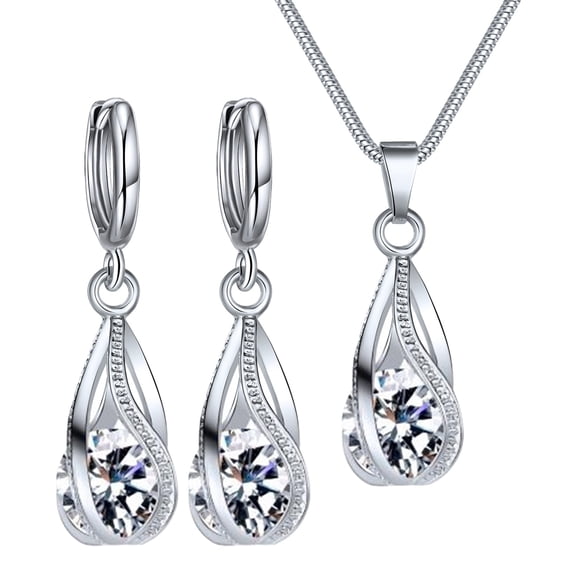 Exquisite Jewelry Set Chain Necklace Dangle Earrings Alloy Teardrop Shape Pendant Necklace for Daily Party Wear