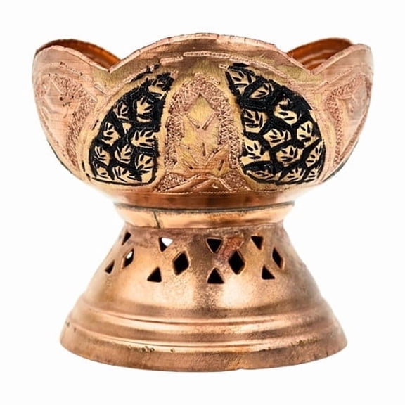 Exquisite Kashmiri Copper Bowl, 9 cm - Handcrafted with Intricate Leaf Engravings