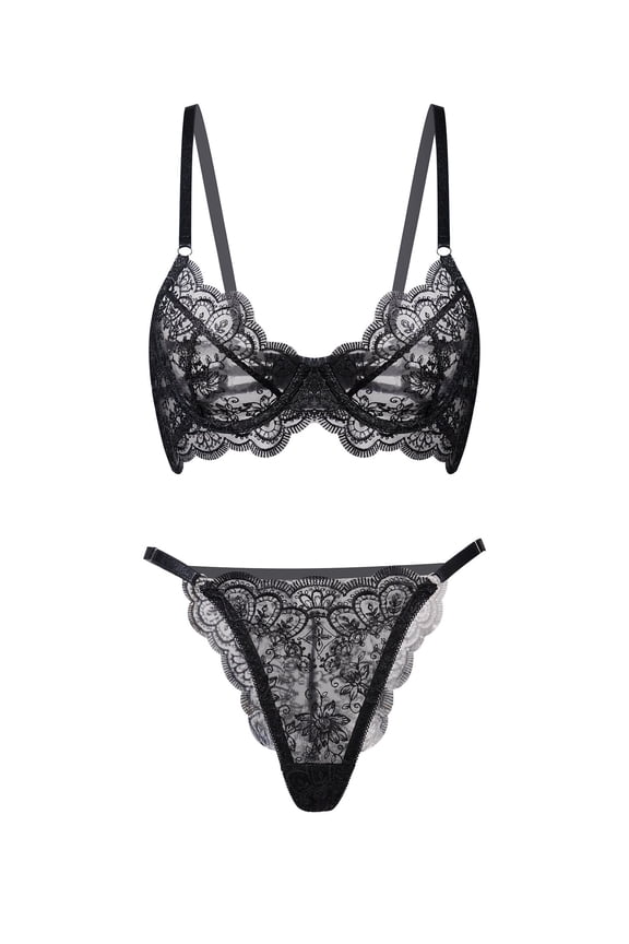 Exquisite Lace Lingerie Set (BLACK, S)
