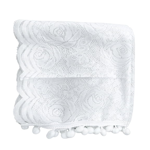 Exquisite Lace Table Flag Decoration - Soft, Lightweight French Table Runner for Vintage Home Decor, Weddings, and Parties - Intricate Floral Design with Scalloped Edges and Tassels,White A