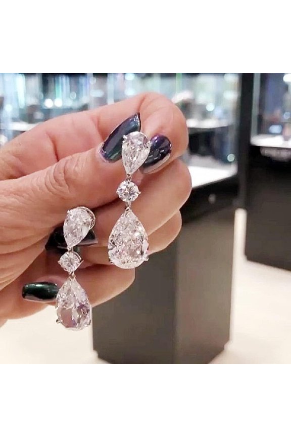 Exquisite Ladies Drop Considerable Zircon Reflective Earrings Silver Electroplated (Color Platinum)[r494]