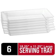 Exquisite Large Rectangle Disposable Serving Tray. 18.25 x 11.25 Clear Plastic Serving Platters - 6 Count