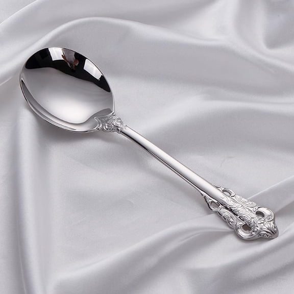 Exquisite Large Round Soup Spoons, 18/10 Stainless Steel Fine Embossed Texture Soup Spoon Set, Table Silverware, Clear Soup Spoons, Silver (4-Pack)