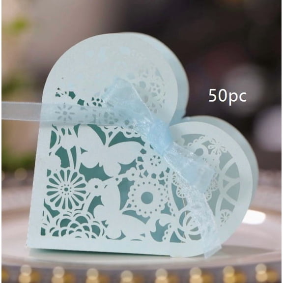 Exquisite Laser-Cut Butterfly Flower Wedding Candy Box - Heart-Shaped Chocolate Paper Box with Elegant Ribbon for Special Celebrations