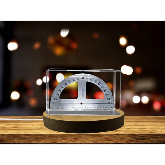 Exquisite Laser-Engraved Crystal Protractor - Geometric Art Piece for Mathematician, Engineer or Collector