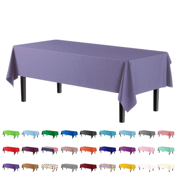 Exquisite Lavender Plastic Tablecloth Cover - 54" x 108" - Heavy Duty - Disposable - 2 Pack