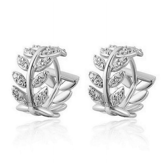 Exquisite Leaves Diamond 925 Sterling Silver Plated Crystal Zircon Clip Earrings