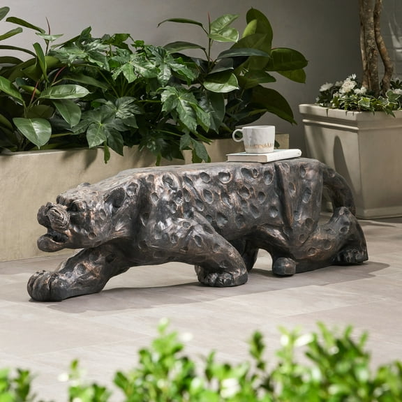 Exquisite Leopard Concrete Backyard Bench, Weather-, Antique Copper, 51.45in Deep, 12.51in Wide, 15.23in High, 52.39lb Weight Lightweight Patio Seat, Intricate Carvings, D, W, H,