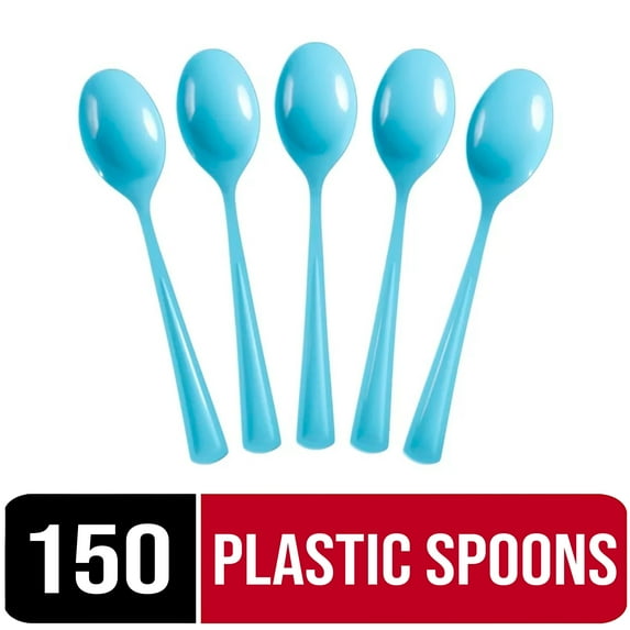 Exquisite Light Blue Disposable Spoons - Blue Plastic Spoons - 150 Count