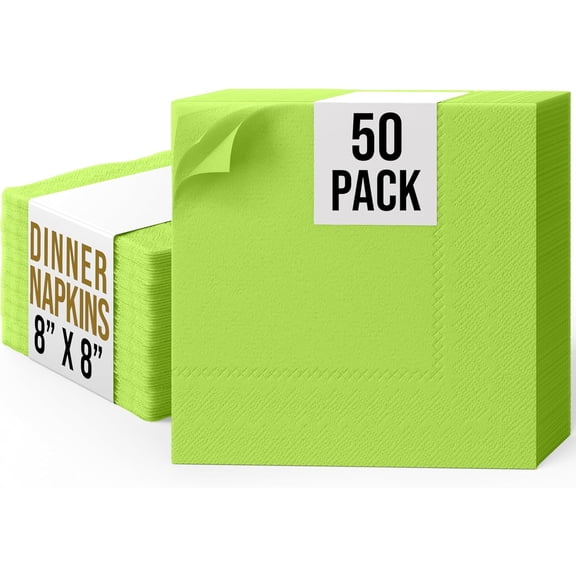 Exquisite Lime Green Dinner Napkins, 50 Count 2-Ply Disposable Paper Napkins, 8" x 8" Folded